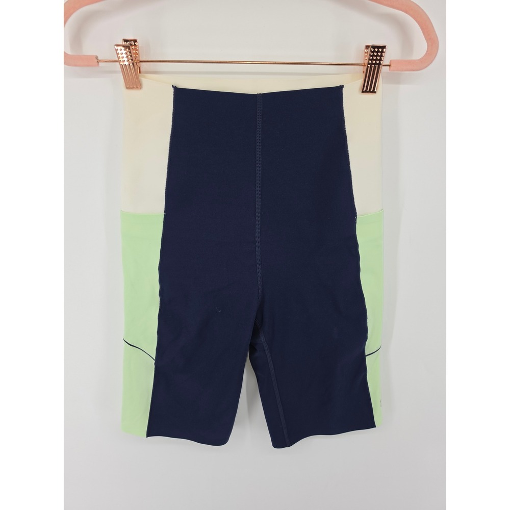 Sweaty Betty Power Colorblock Biker Shorts Navy Cream Lime Green 9in Inseam XS